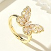 Adjustable Brass Butterfly Finger Rings with Clear Cubic Zirconia CU-CBA7E55-18G-01-1