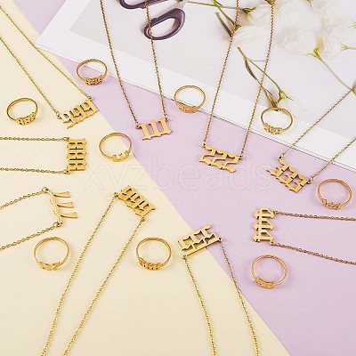 Number Pendant Necklace & Open Cuff Ring JX203A-1