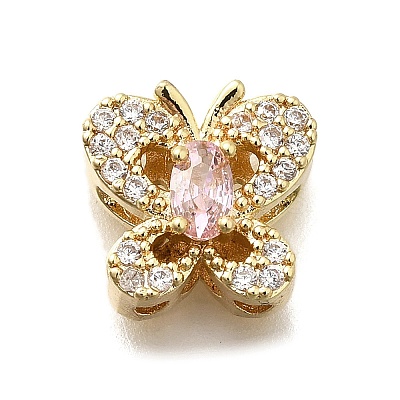 Brass Clear & Pink Cubic Zirconia Butterfly Multi-Strand Links KK-M316-14G-1