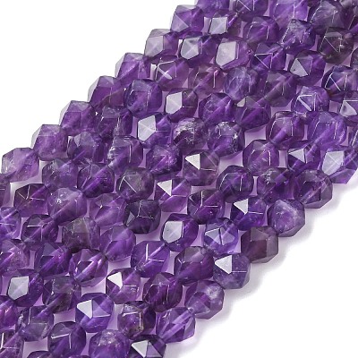 Faceted Natural Amethyst Beads Strands G-K066-09-6mm-1