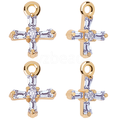 10Pcs Brass Clear Cubic Zirconia Tiny Cross Charms KK-BBC0015-92-1