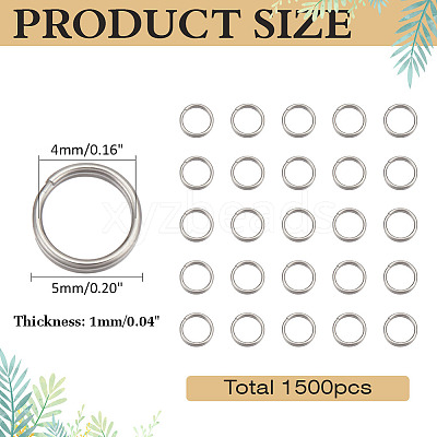 1500Pcs 304 Stainless Steel Split Rings STAS-ME0002-57-1
