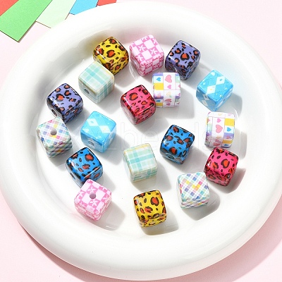 18Pcs 9 Colors Laser & Printed Opaque Acrylic Beads OACR-YW0004-55-1