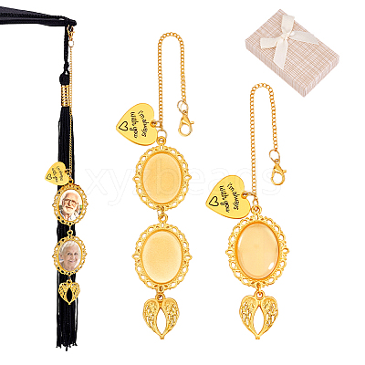 2Pcs 2 Styles Brass & Alloy Heart Wing Graduation Tassel Memorial Photo Charms HJEW-PH02195-02-1