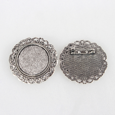 Tibetan Style Alloy Brooch Cabochon Settings PALLOY-N0085-70AS-1