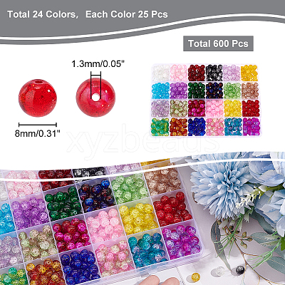 600Pcs 24 Colors Transparent Crackle Glass Beads CCG-PH0001-12-1