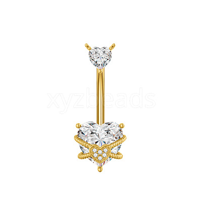 304 Stainless Steel Pave Clear Cubic Zirconia Curved Barbell Belly Rings FS-WG7A03F-02-1