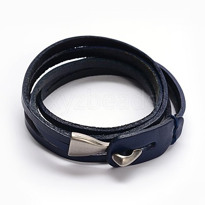 3-Loop Cowhide Leather Wrap Bracelets BJEW-F173-05-1