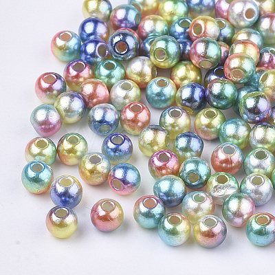 Rainbow ABS Plastic Imitation Pearl Beads X1-OACR-Q174-6mm-07-1