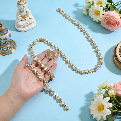 1Yard Floral Alloy & Rhinestone Hotfix Resin Rhinestone AJEW-HY0003-61-1