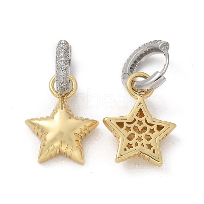 Star Rack Plating Brass Micro Pave Cubic Zirconia Hoop Earring EJEW-C057-01G-1