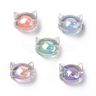 UV Plating Rainbow Iridescent Acrylic Beads X-OACR-H015-05-1