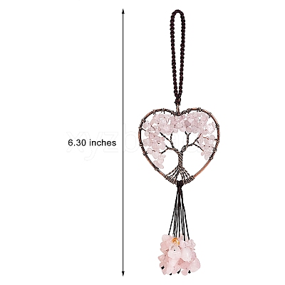 Wire Wrapped Chips Natural Rose Quartz Big Pendant Decorations HJEW-SZ0001-25C-1