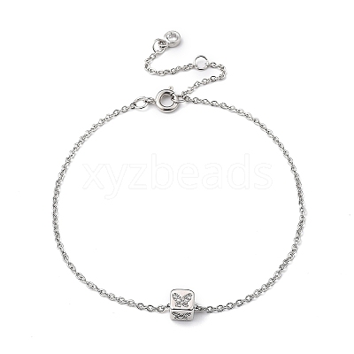 Brass Micro Pave Clear Cubic Zirconia Charms Bracelets BJEW-JB05400-02-1
