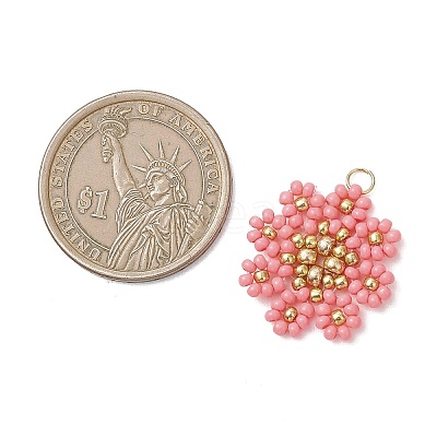 Glass Seed Beaded Flower Pendants PALLOY-MZ01181-03-1
