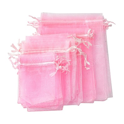 30Pcs 4 Styles Rectangle Organza Bags Jewellery Storage Pouches Wedding Favour Party Mesh Drawstring Gift OP-FS0001-01B-1