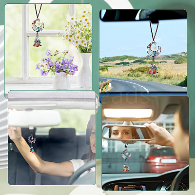 2Pcs 2 Style Chip Gemstone Beaded Tassel Car Hanging Ornaments HJEW-CP0001-04-1