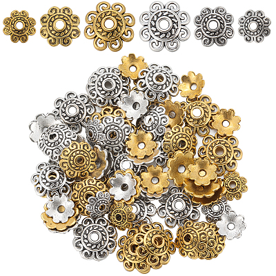 240Pcs 6 Styles Tibetan Style Alloy Bead Caps FIND-SC0008-02-1