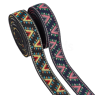6 Yards 2 Colors Ethnic Style Embroidery Flat Polyester Elastic Triangle Jacquard Cord/Band OCOR-BC0007-68-1