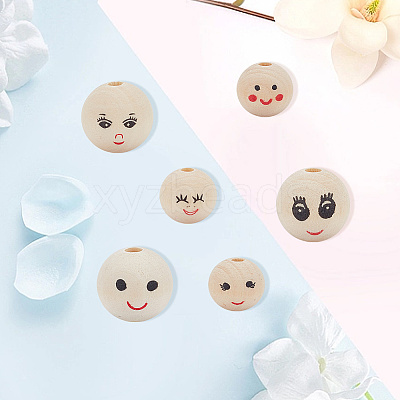 120Pca 6 Styles Printed Wood European Beads WOOD-AR0001-39-1