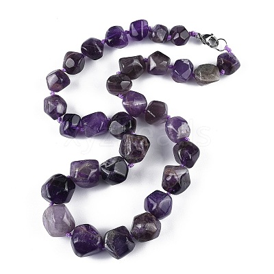 Natural Amethyst Nuggets Beaded Necklaces for Women Men NJEW-K388-01E-1