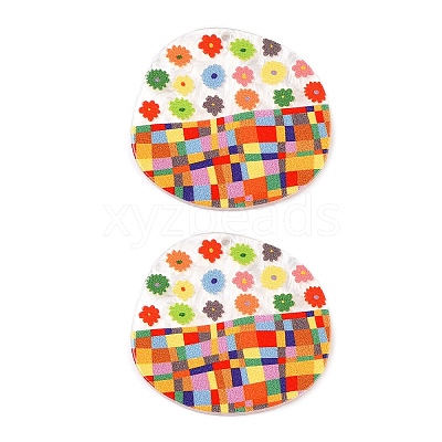 Plaid Theme Printed Acrylic Pendants OACR-T028-05E-1
