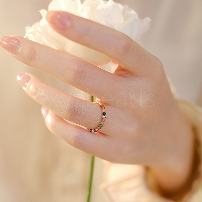 Natural Rainbow Tourmaline Round Beaded Finger Rings WGDC3AE-02-1
