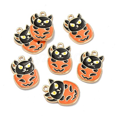 Halloween Light Gold Tone Alloy Enamel Pendants ENAM-P247-31KCG-1
