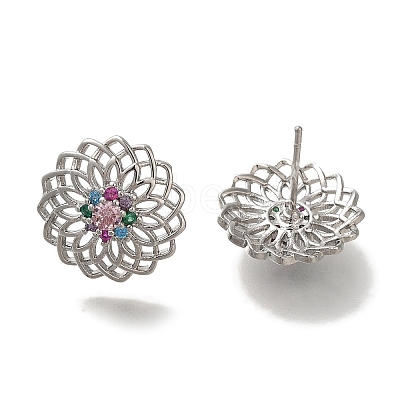 Brass Micro Pave Cubic Zirconia Stud Earrings for Women EJEW-U026-01P-1