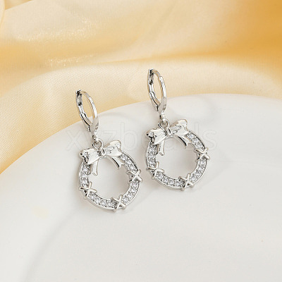 Elegant Brass Clear Cubic Zirconia Bowknot Hoop Earrings UQ7688-1