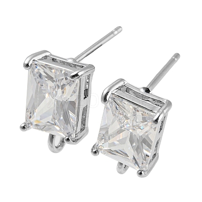 Brass with Cubic Zirconia Stud Earring Findings KK-Q789-14P-1