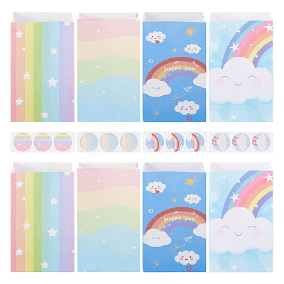 12Pcs 4 Styles Rainbow Print Kraft Paper Gift Bags AJEW-TA0003-38-1