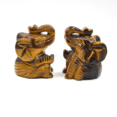 Natural Tiger Eye Carved Healing Elephant Figurines ELEP-PW0001-55C-1