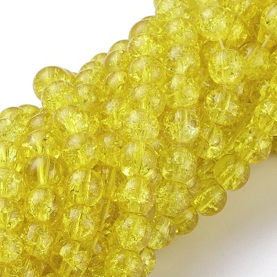 Yellow Crackle Glass Round Beads Strands X-CCG-Q001-8mm-04-1
