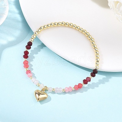 Heart Brass Charm Bracelets BJEW-JB13635-1