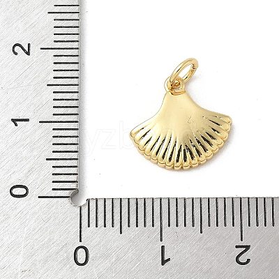 Brass Pave Natural White Shell Fan Charms with Jump Rings KK-S522-17G-1