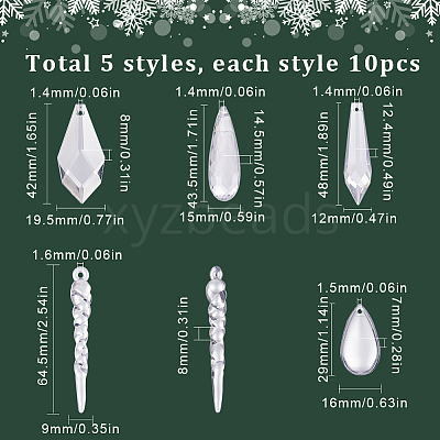 50Pcs 5 Style Transparent Acrylic Pendants TACR-SC0001-21-1