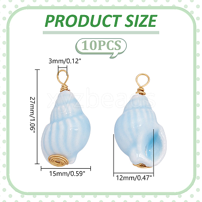 10Pcs Copper Wire Wrapped Handmade Porcelain Pendants PALLOY-WR00018-1