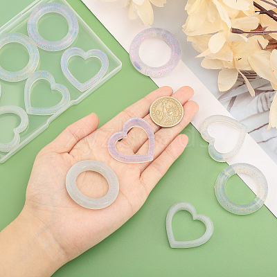 12Pcs 6 Style Heart/Ring Glitter Silicone Beads SIL-CA0002-82-1