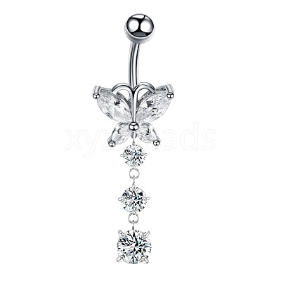 Clear Cubic Zirconia Dangle Belly Button Rings WG9960A-05-1
