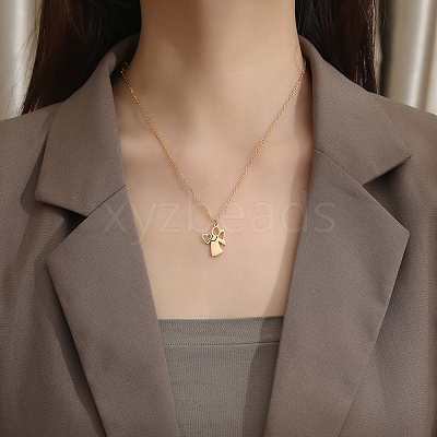 304 Stainless Steel Mother Child Silhouette Mama Pendant Necklaces for Women WI4645-1-1