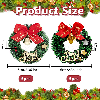 10Pcs 2 Styles Plastic Christmas Wreaths AJEW-OC0014-73-1