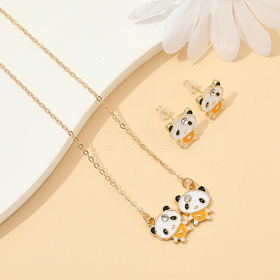 Panda Alloy Enamel & Rhinestones Stud Earring & Pendant Necklaces Sets for Women FS-WGAF002-07-1