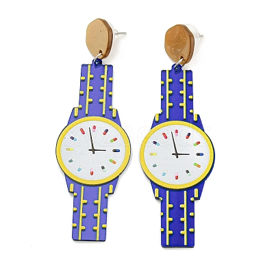 Sparkling Acrylic Watch Dangle Stud Earrings with 304 Stainless Steel Pins EJEW-C063-01D-1