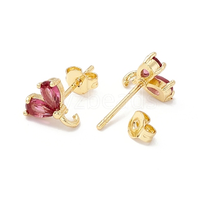 Rack Plating Brass Cubic Zirconia Stud Earrings Findings MAK-I684-10G-05-RS-1