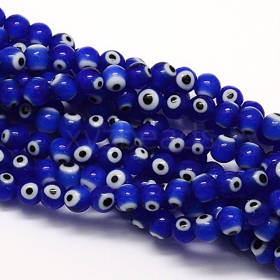 Handmade Evil Eye Lampwork Round Bead Strands X-LAMP-L055-6mm-06-1