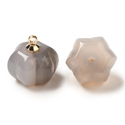 Natural Grey Agate Pumpkin Charms with Golden Tone Brass Bails G-C158-06G-03-1