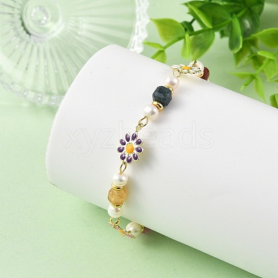 Brass Enamel Flower Link Chain Bracelets for Women BJEW-JB14164-1