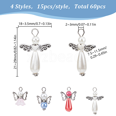 60Pcs 4 Styles Glass Pearl Pendants PALLOY-HY00052-1