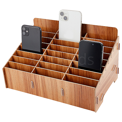24-Grid Wooden Cell Phone Storage Box CON-WH0094-05A-1